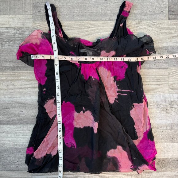Diane Von Furstenberg pink black silk sleeveless ruffle top size 8 N10 - Picture 4 of 5